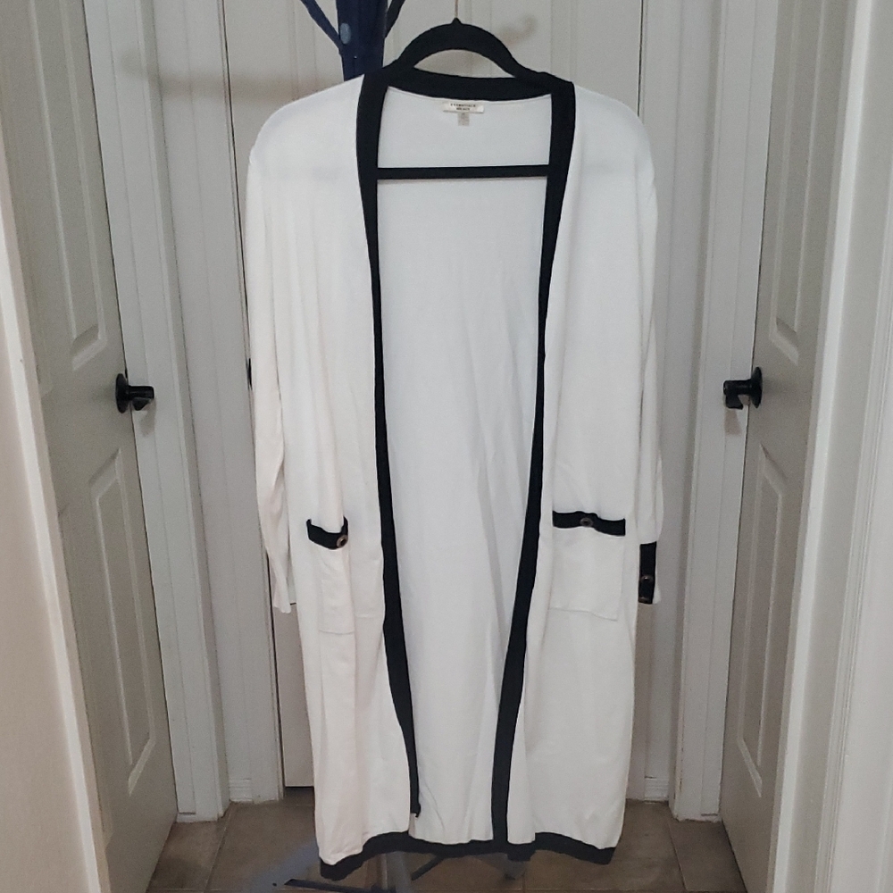 Essentials Milano White Cardigan with Black Trim